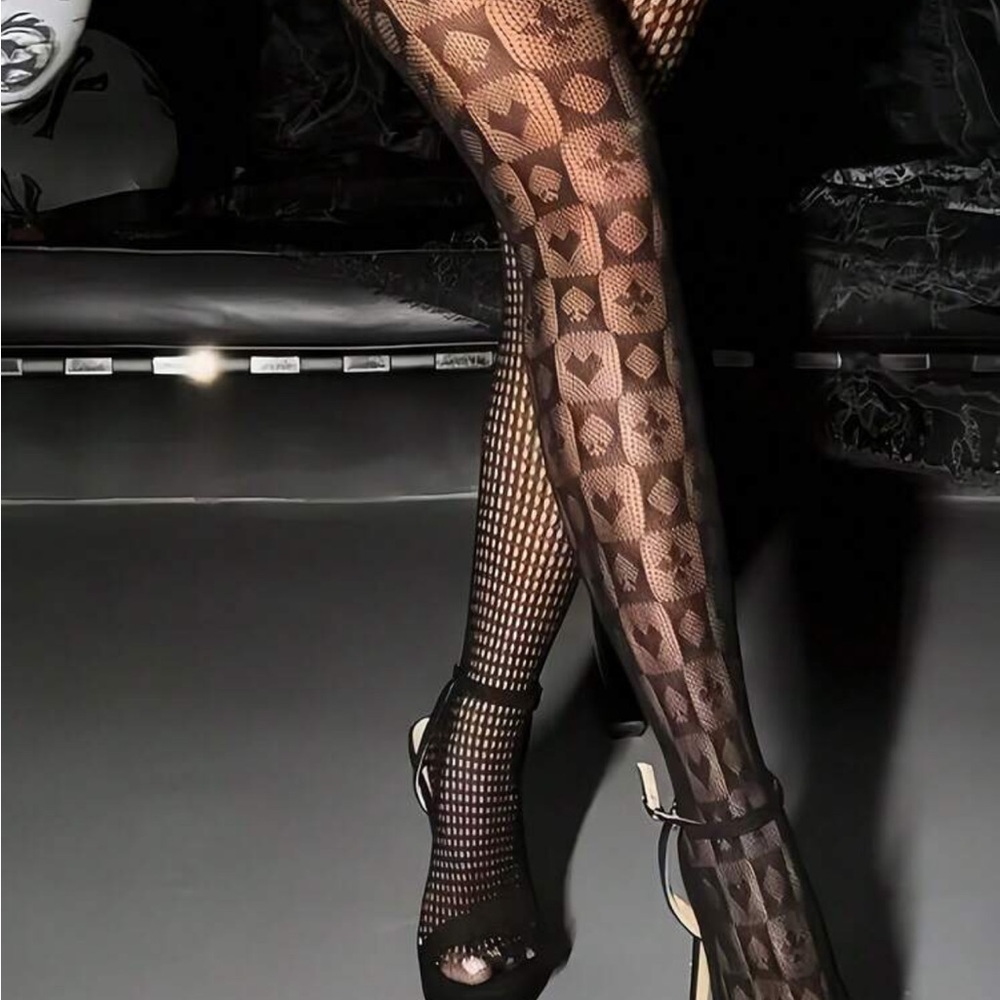 Designer-Inspired Black Patterned Tights